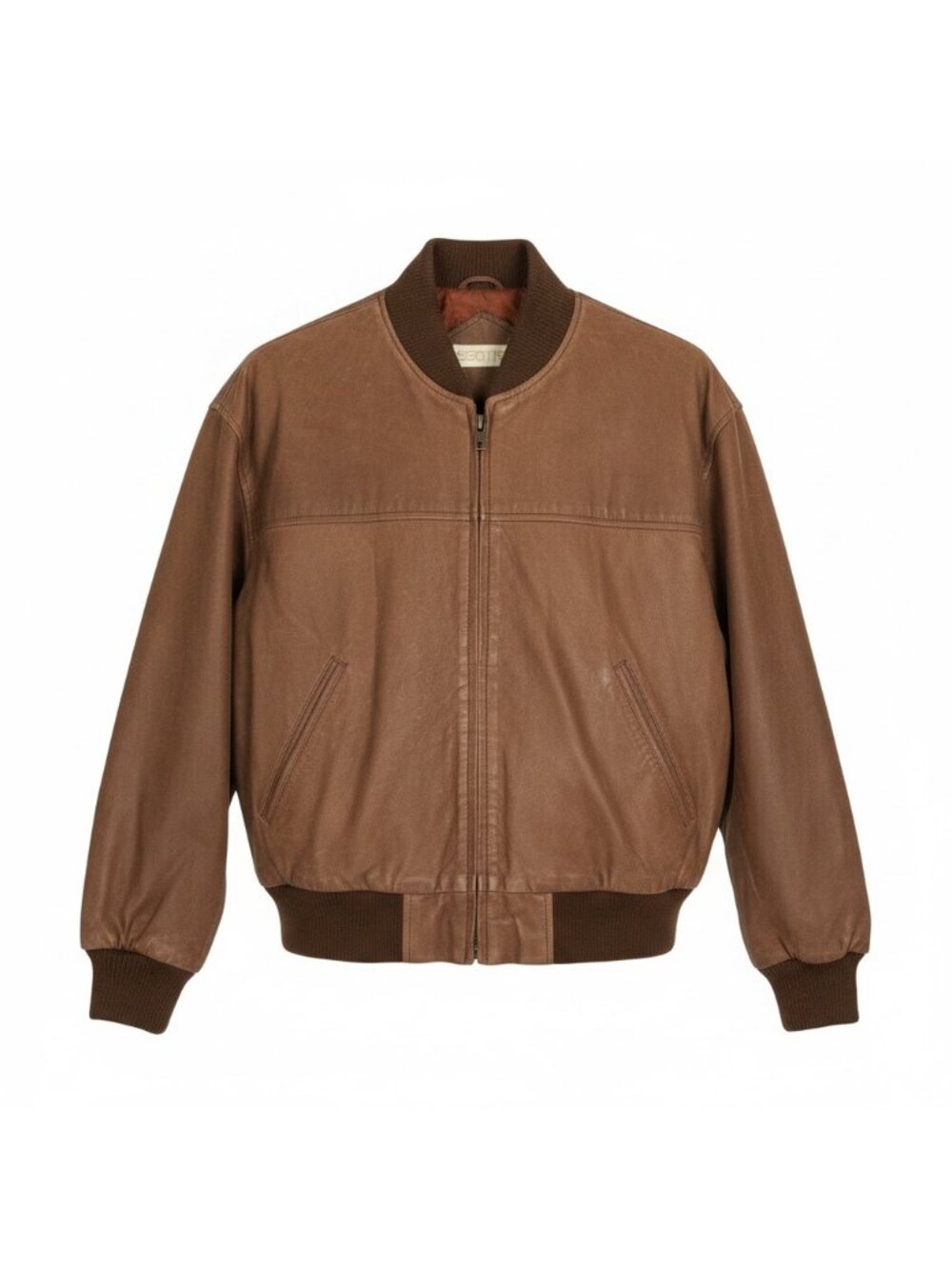 SSatori Genuine Leather Bomber Jacket Brown Ribbed Collar & Cuffs - Picture 6 of 12